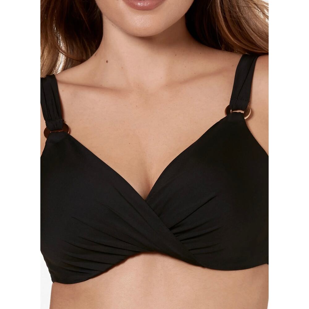 Miraclesuit Black Plunge Underwire Bikini Top Swim 38DD NWT